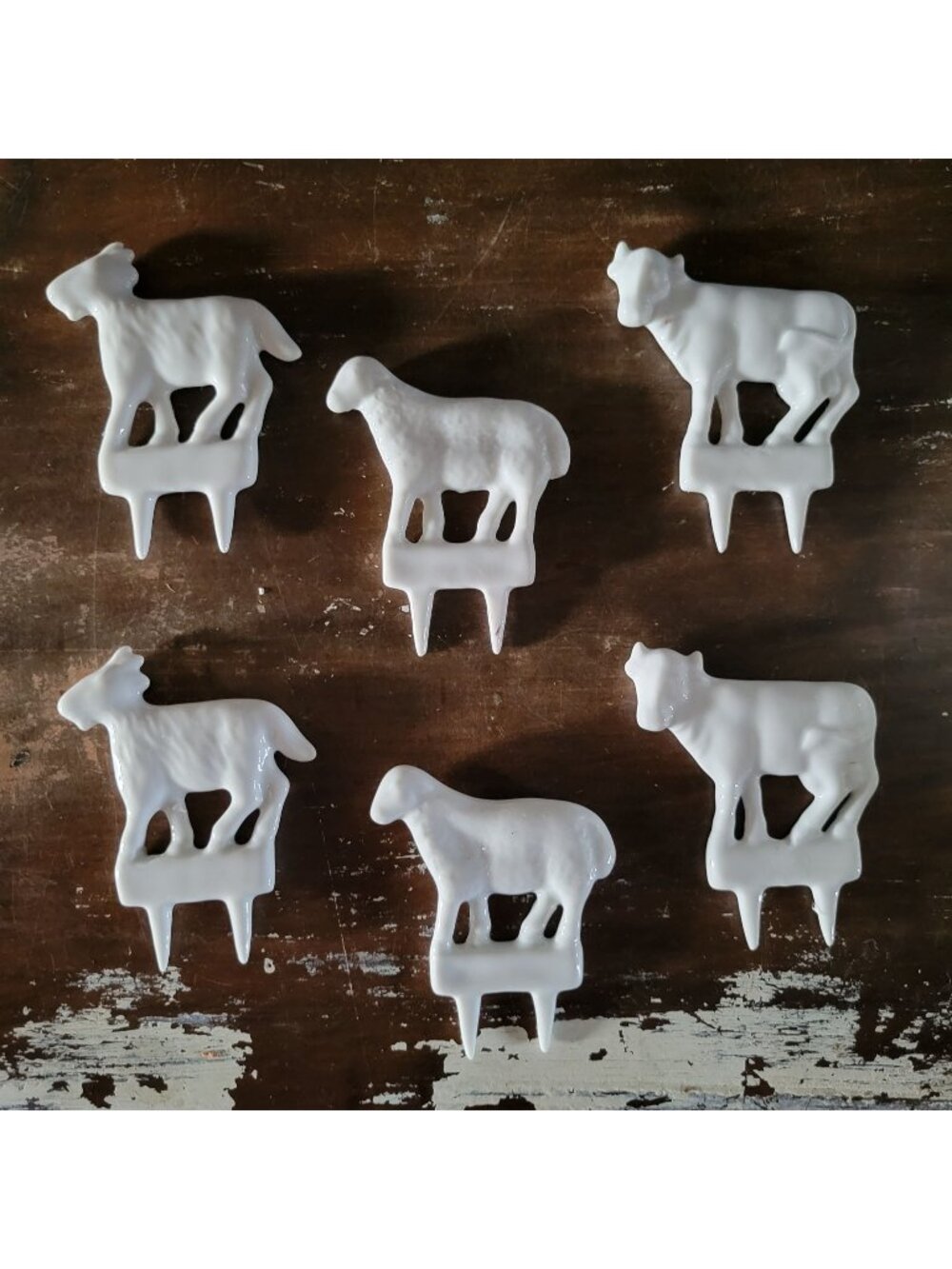 Vintage French Porcelain Cheese Markers Set Of 6 Cow Goat and Sheep Charcuterie